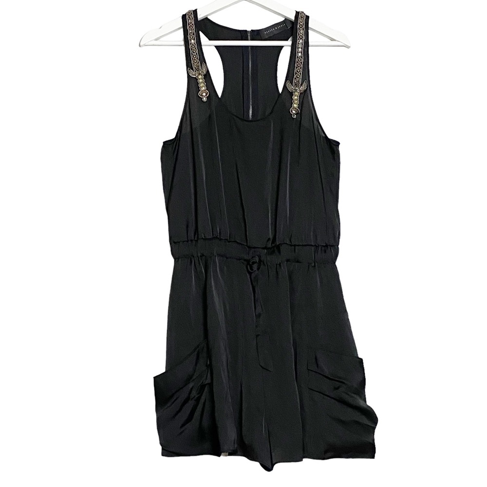 Stella & Jamie tank romper sheer beaded laced rivets pockets elegant rocker girl